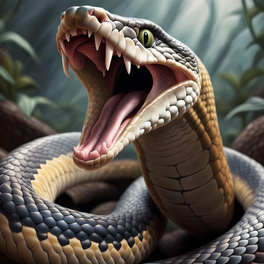 Detailed Pastel Painting of Cobra Snake