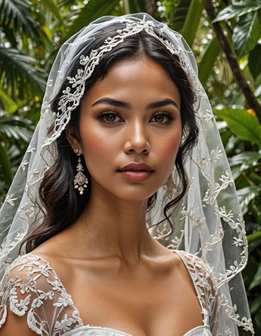 Pretty Indonesian Woman in Tropical Garden, RAW Photo