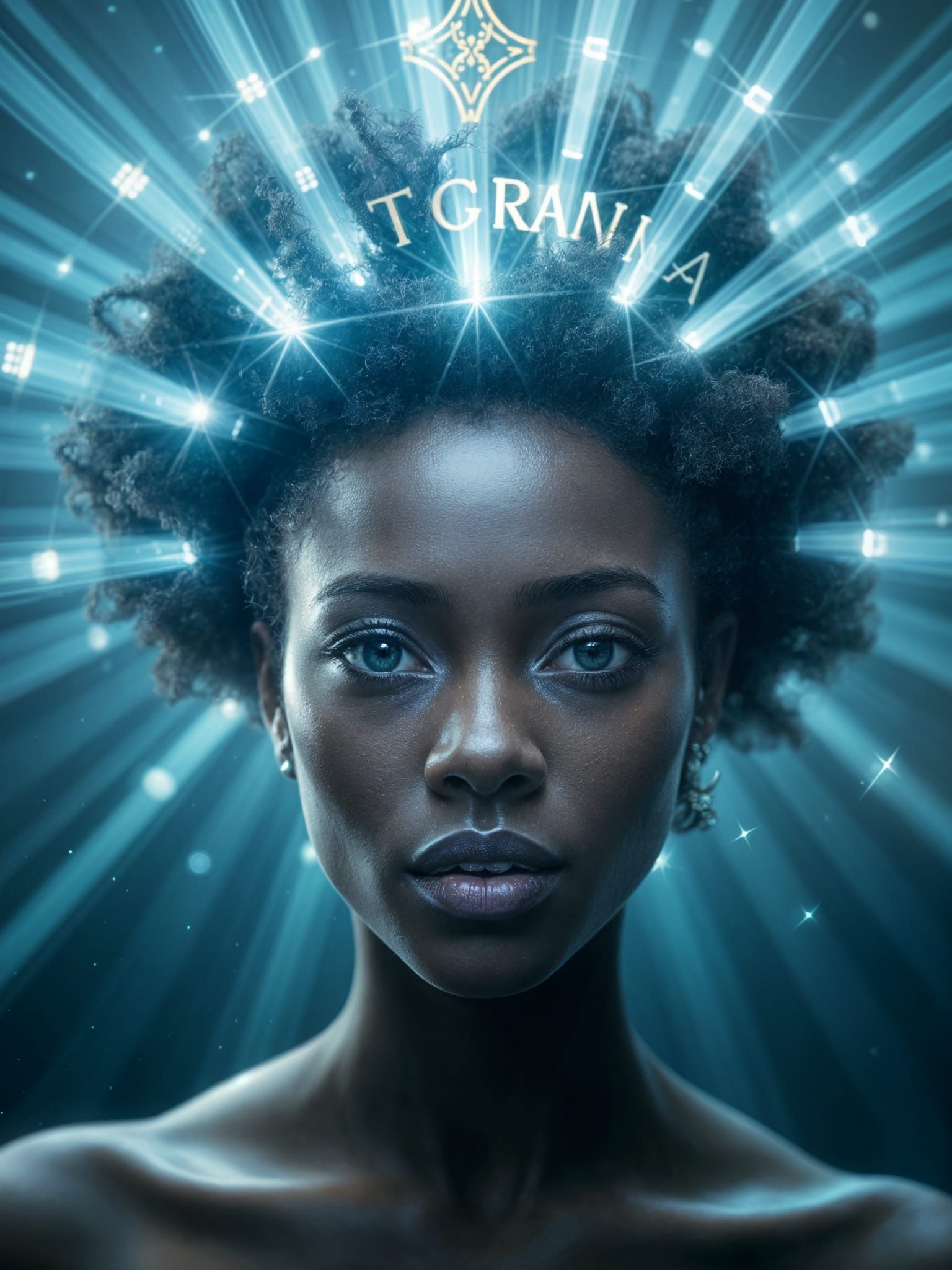 Ethereal Woman with Crown of Light in Futuristic Style