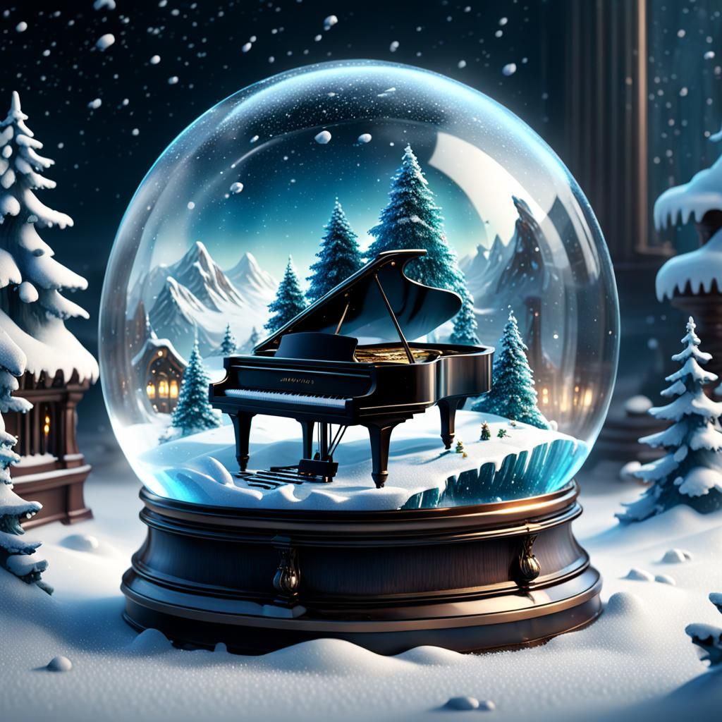 Glass Snow Globe with Piano: Detailed Matte Painting