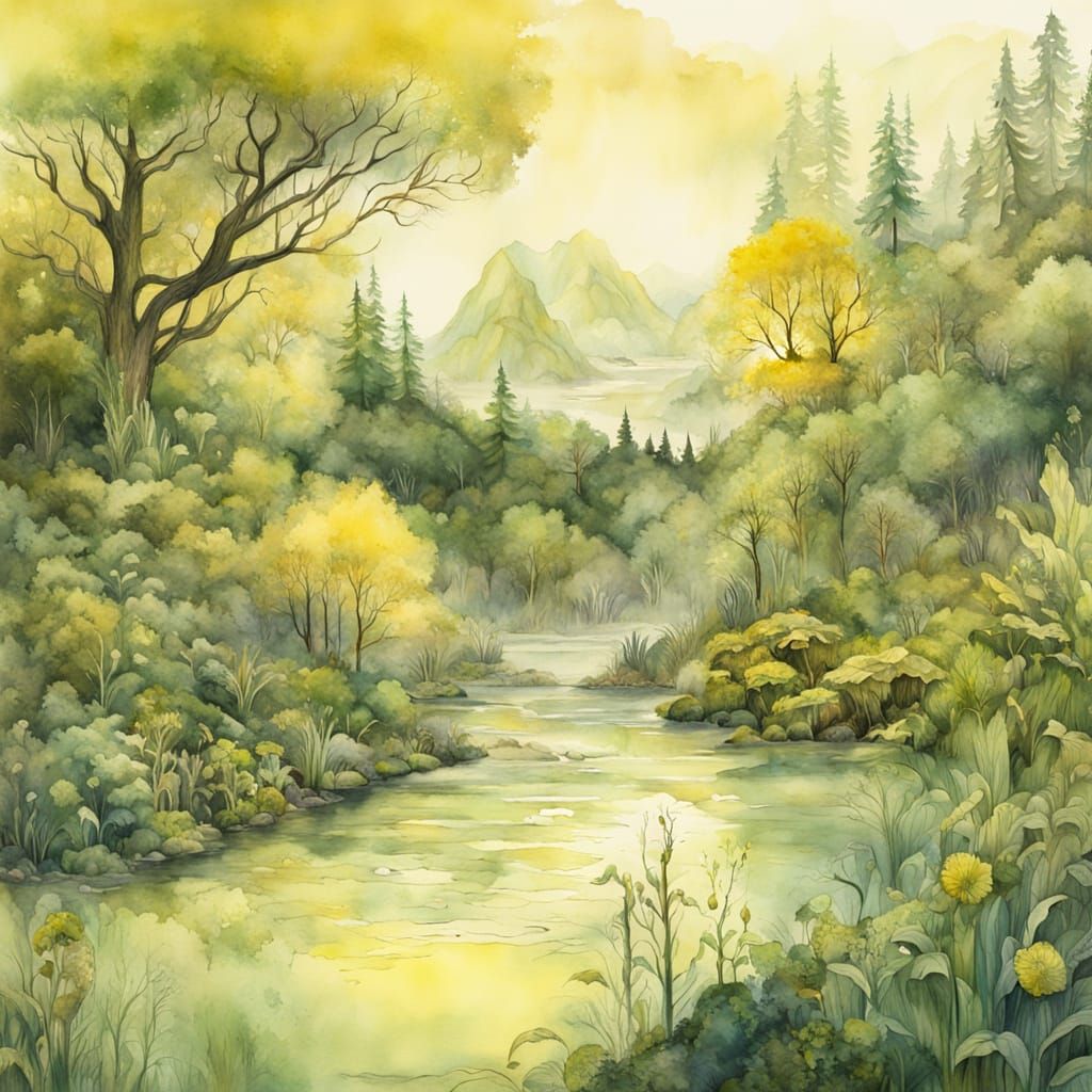 Whimsical Riverscape in Watercolor Style