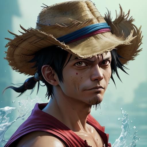 Hyperrealistic Splash Art of Luffy with Color Depth