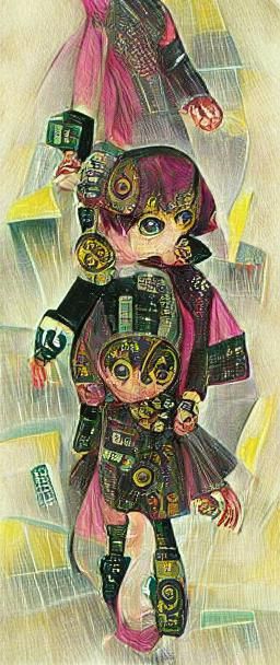 Cyberpunk Magical Girl Transformation in Art Nouveau Style