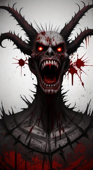 Demonic Psychopath Screaming in Blood-Soaked Rage