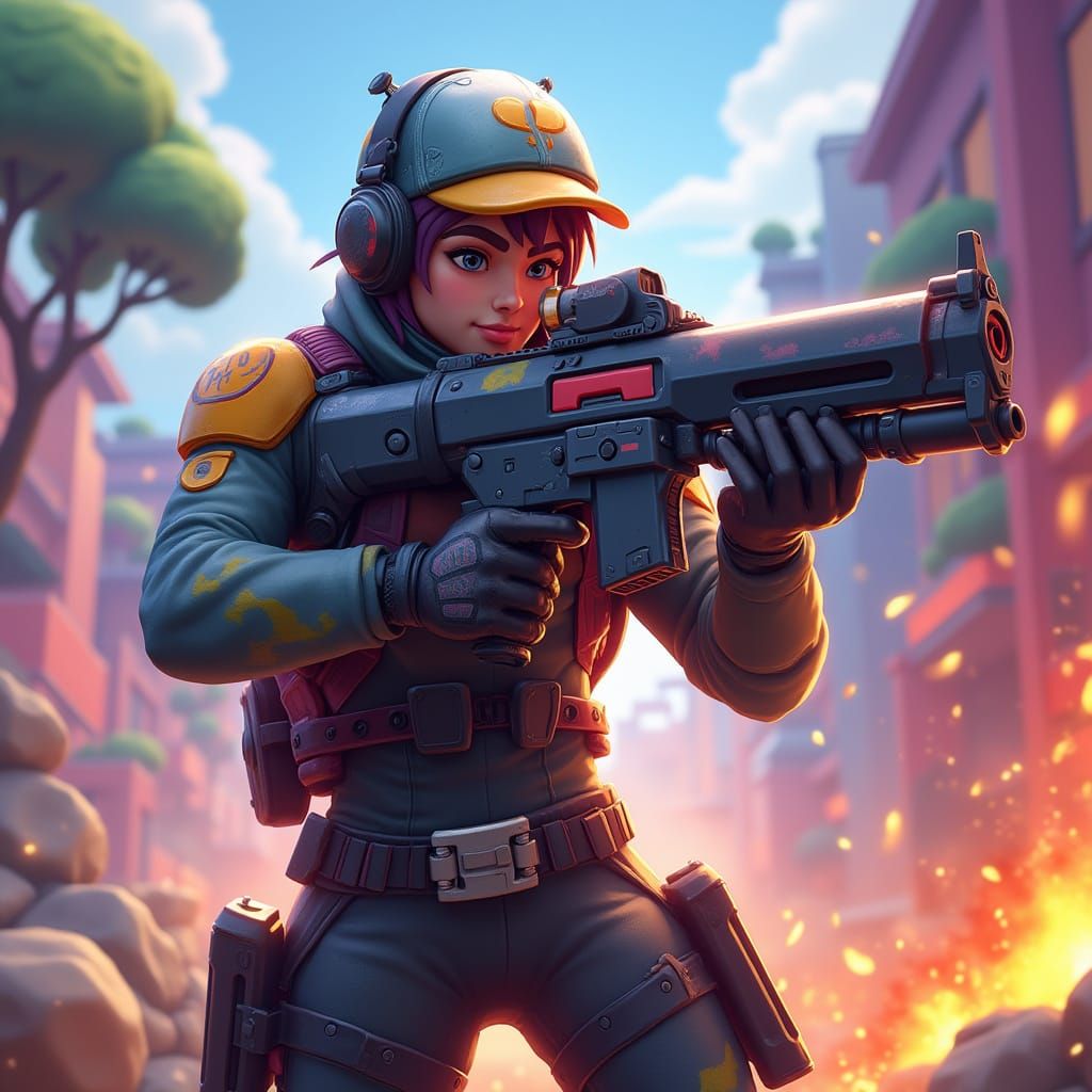 Fortnite Battle Scene in Digital Art Style