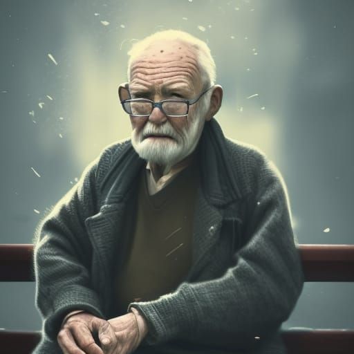Charming Portrait of an Old Man on Bench