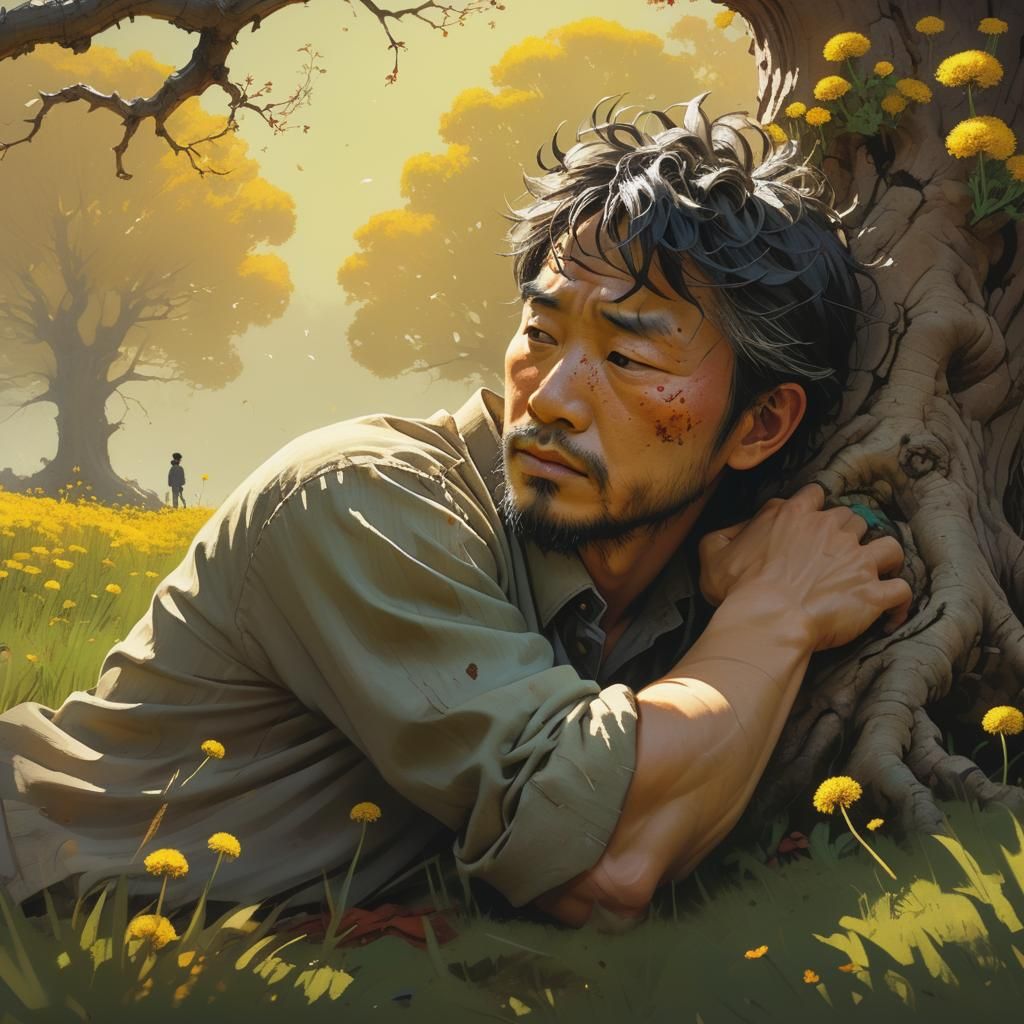 Figure Under Tree in Hyperrealistic Style