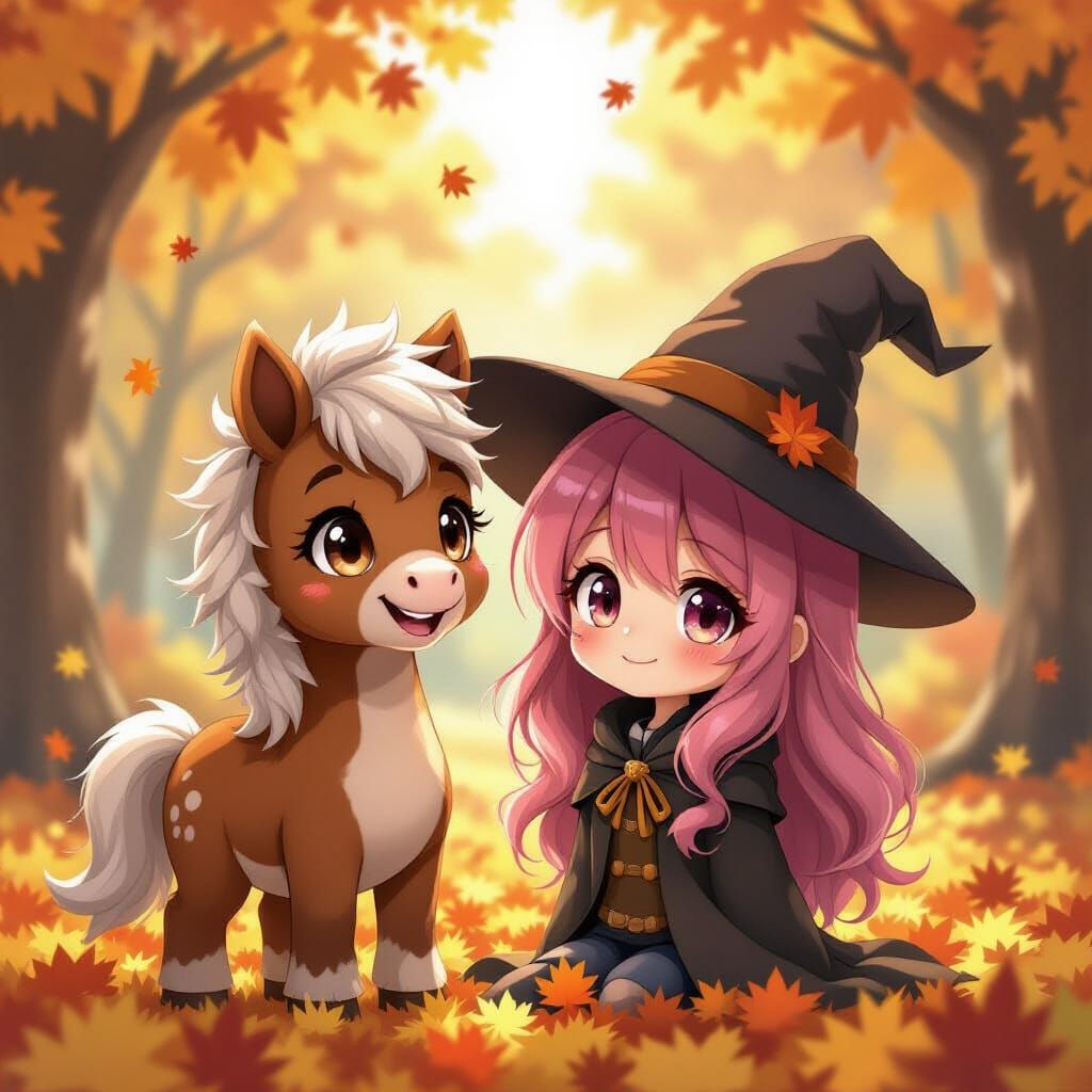 Mystical Anime Landscape with Furry Boy and Pink-Haired Girl