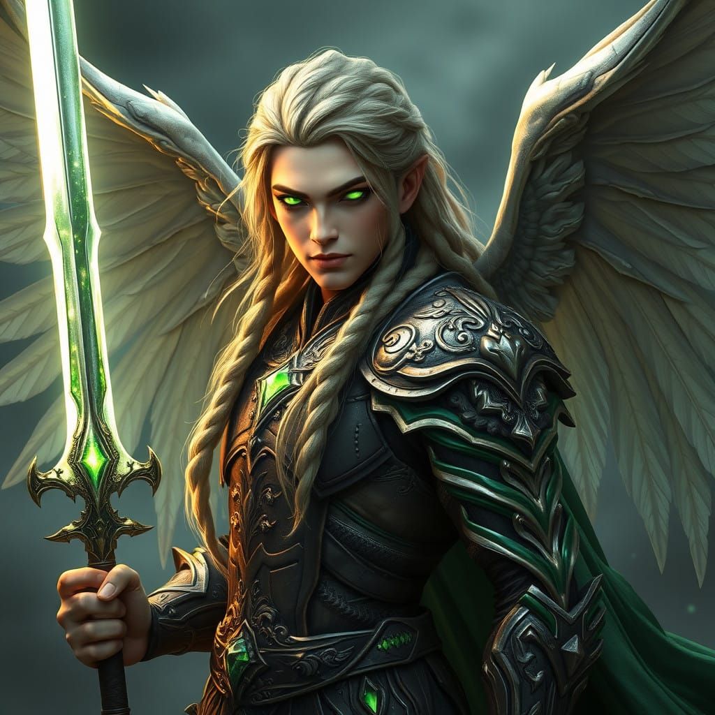 Ethereal Fae Warrior with Glowing Eyes in Splendid Armor