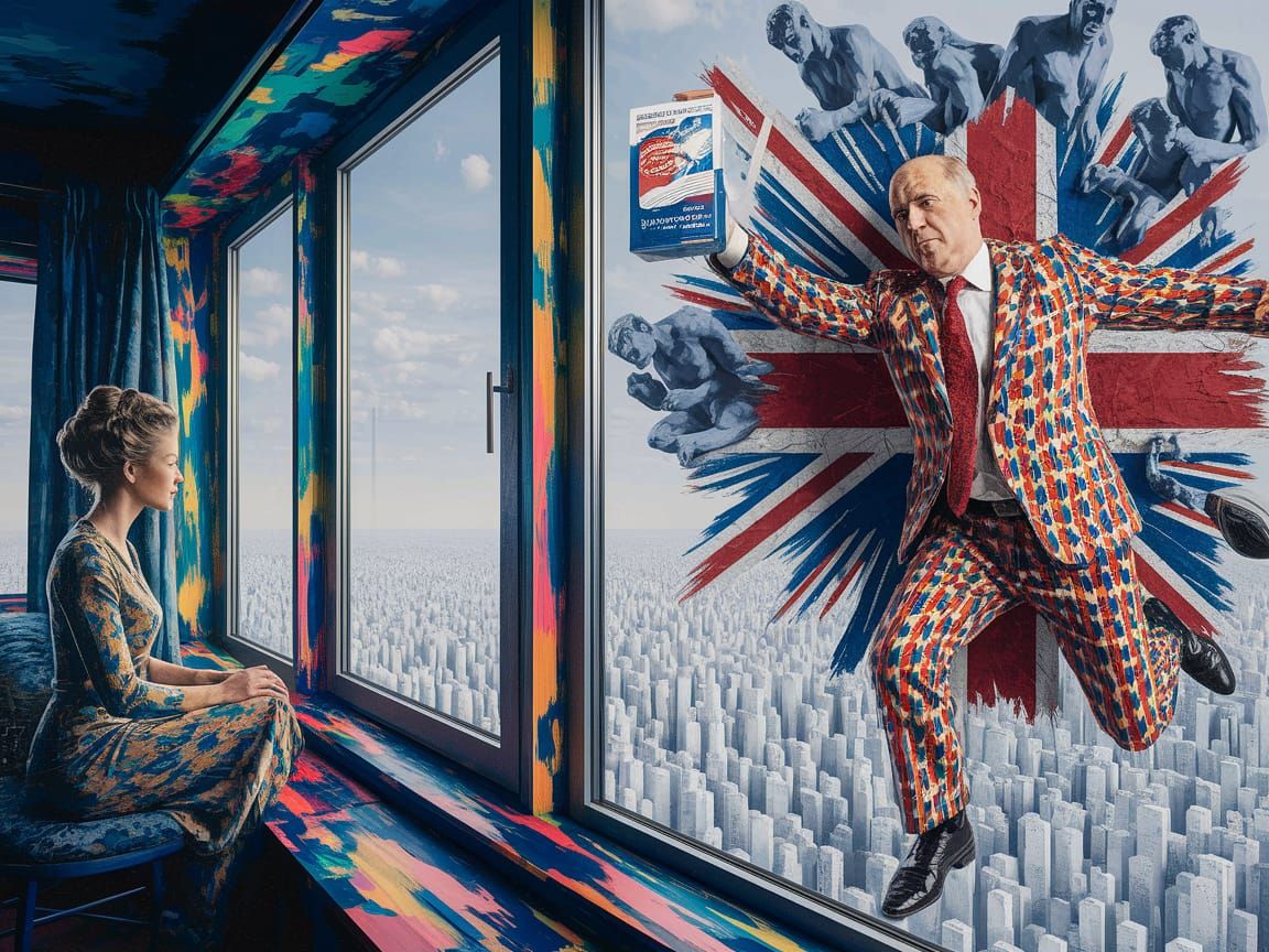 Surreal Union Jack Intruder at Ninety-Ninth Floor