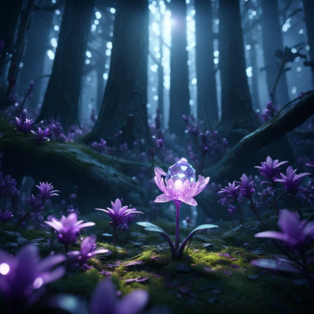 Crystal Flower in Dark Forest: 3D Game Cinematic