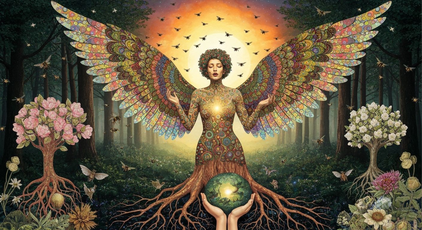 Bio Art Collage of Rebel Singing in Ethereal Forest