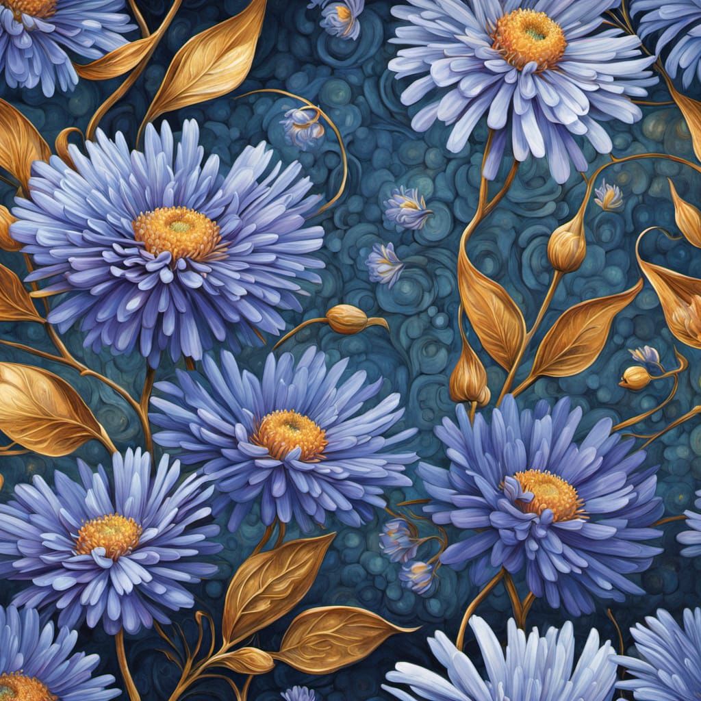 Trembling Blue Asters in Art Nouveau Style