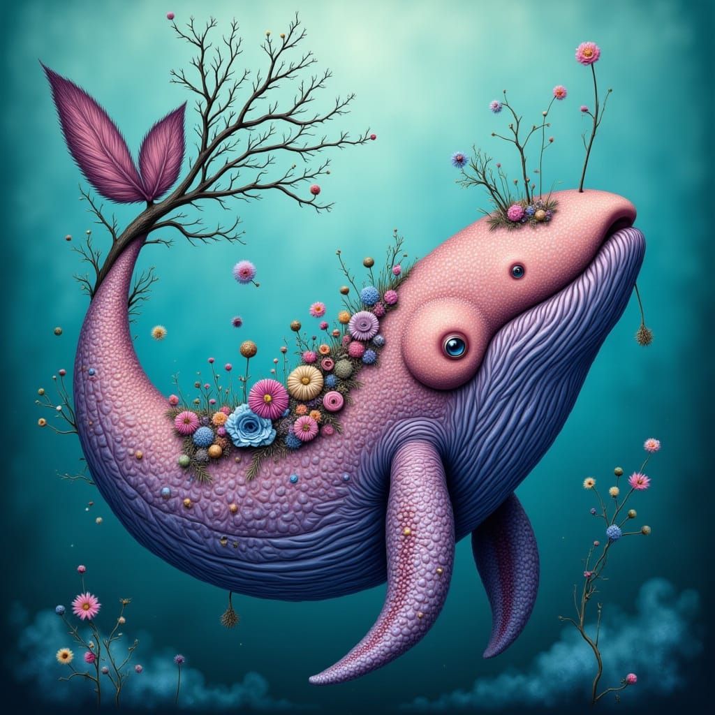 Vibrant Abstract Whale in Dreamy Turquoise Ocean