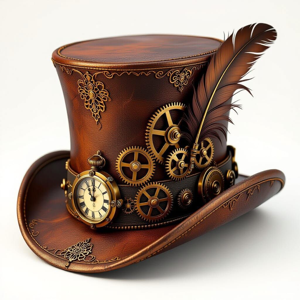 Steampunk Top Hat with Gears and Metallic Feather