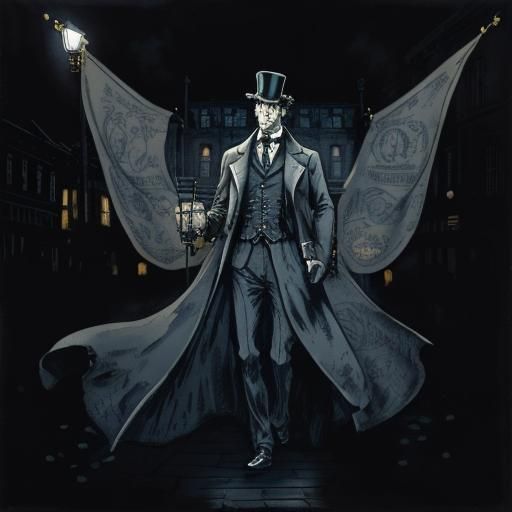 Sherlock Holmes Silhouette in Steampunk London Ink Painting