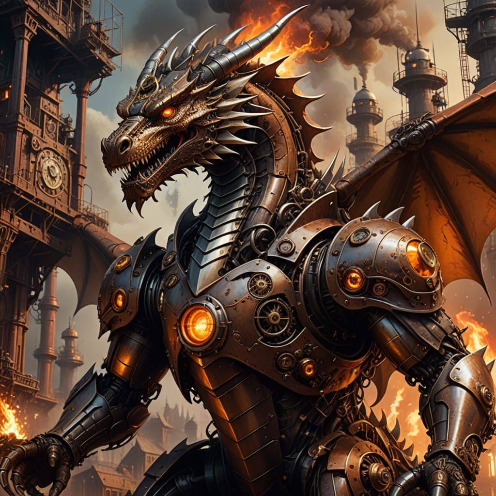 Colossal Iron Dragon in Steampunk Style