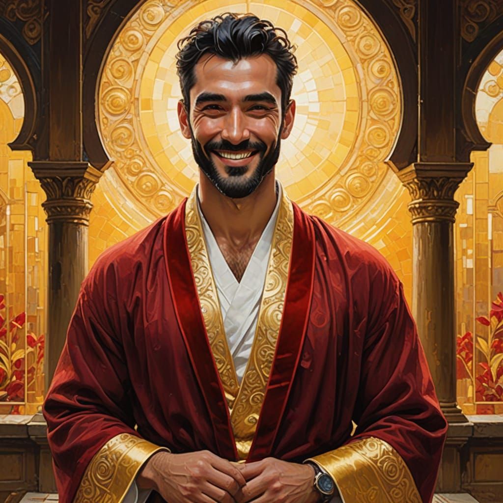 Turkish American Gentleman in Vibrant Velvet Robe