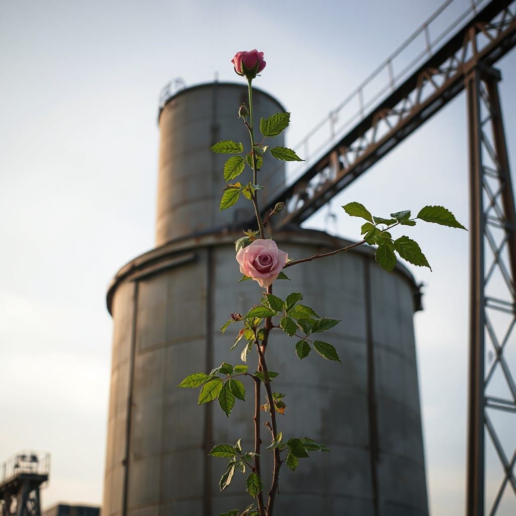 Wild Rose on Industrial Silo
