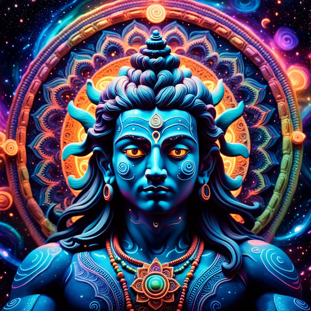 Shiva Meditating in Neon Surrealism Universe