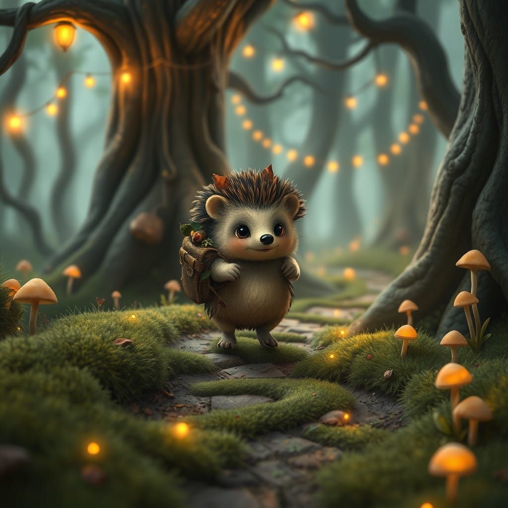 Whimsical Hedgehog Embarks on Enchanted Forest Adventure
