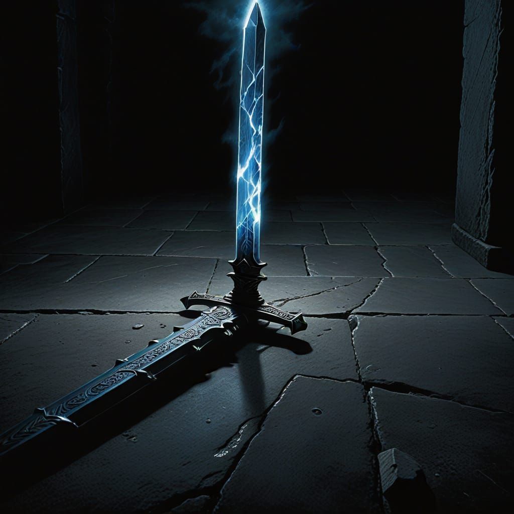 Electric Blue Sword in Dark Dungeon