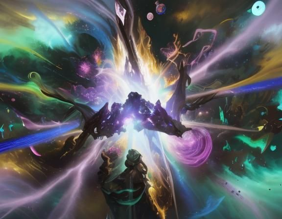 Godlike Figure Amidst Apocalyptic Starry Explosion