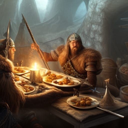 Valhalla Vikings Breakfast: Detailed 3D Digital Art