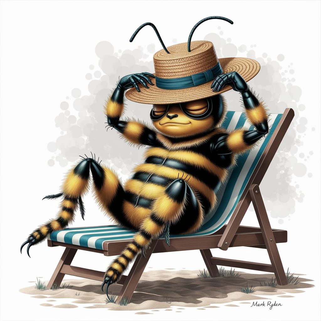 Sleepy Bumblebee Lounging on the Beach