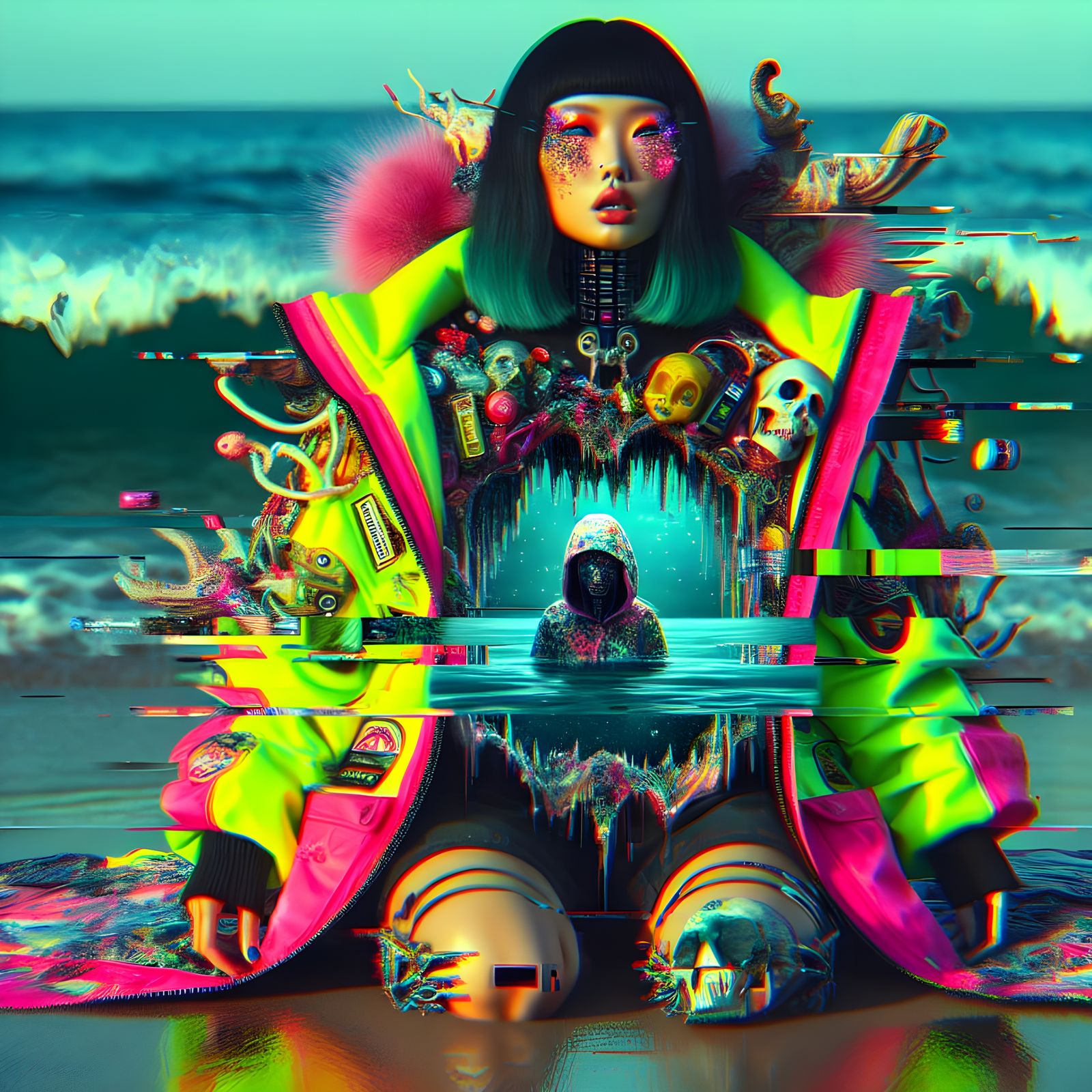 Surreal Underwater Punk Goddess with Glitch Effects