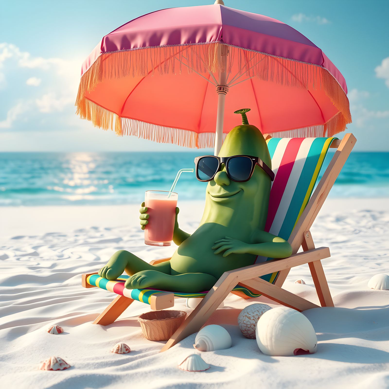 Cucumber in Sunglasses: Beach Relaxation, Matte Painting