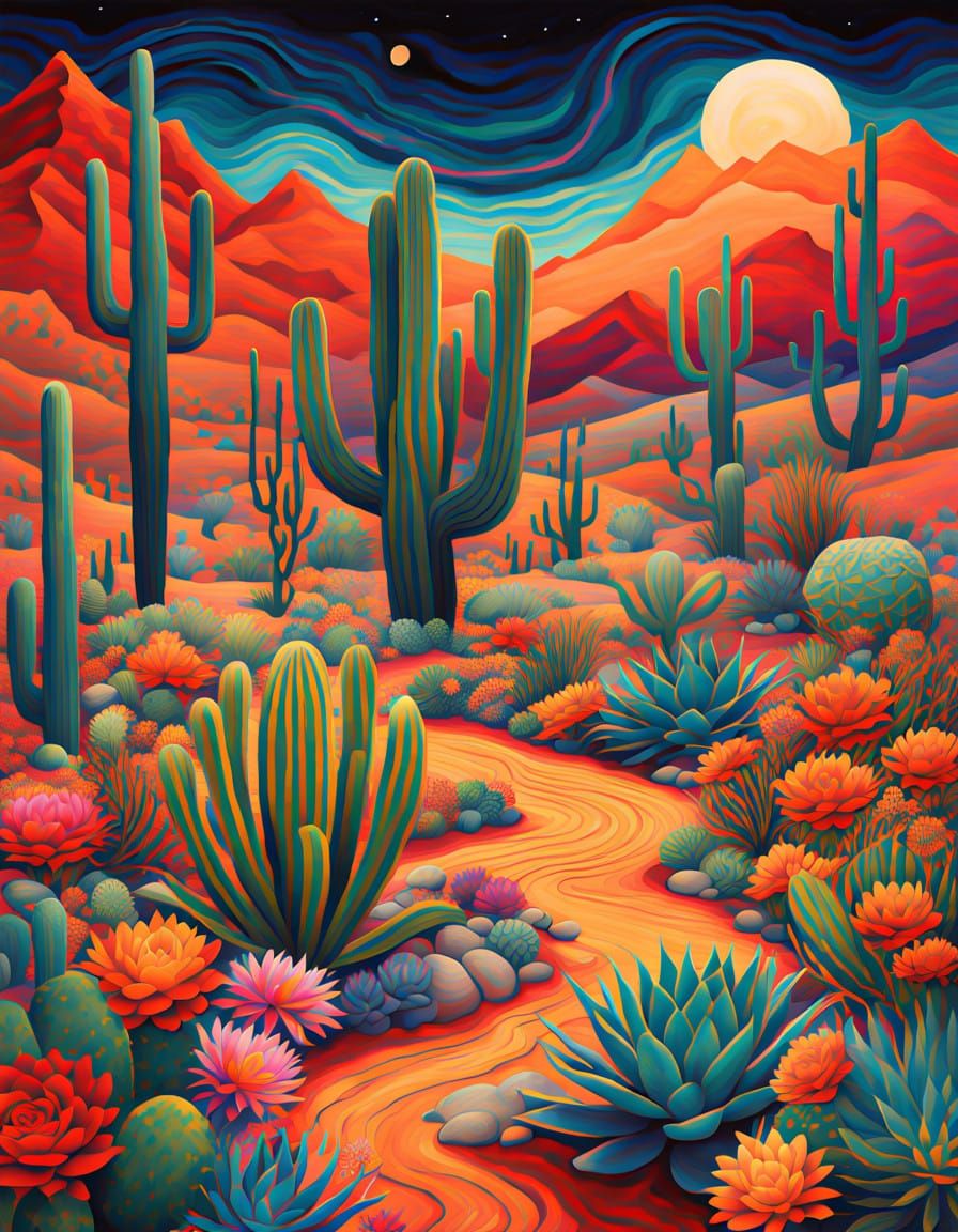 Mystical Desert Goddess in Chicano Folk Art Style