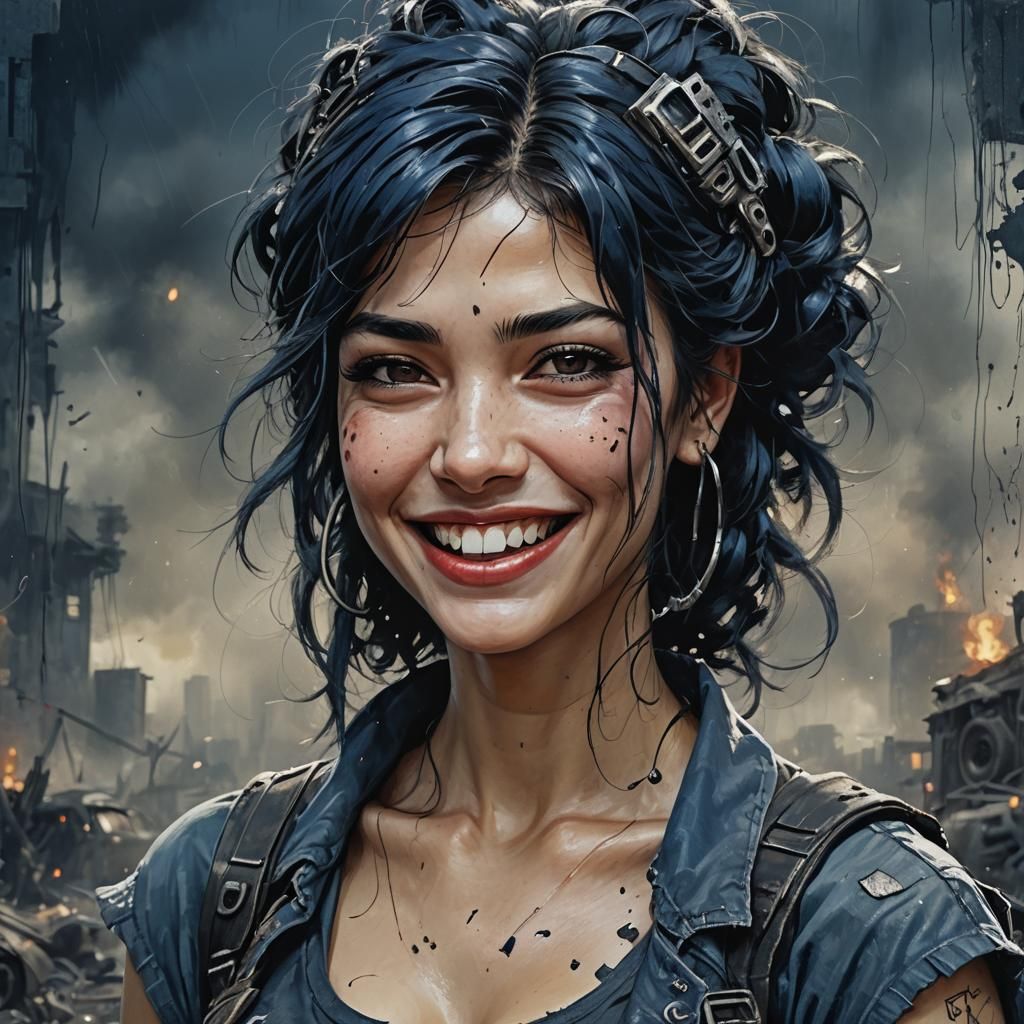 Post-Apocalyptic Pin-Up in Acrylic Painting Style