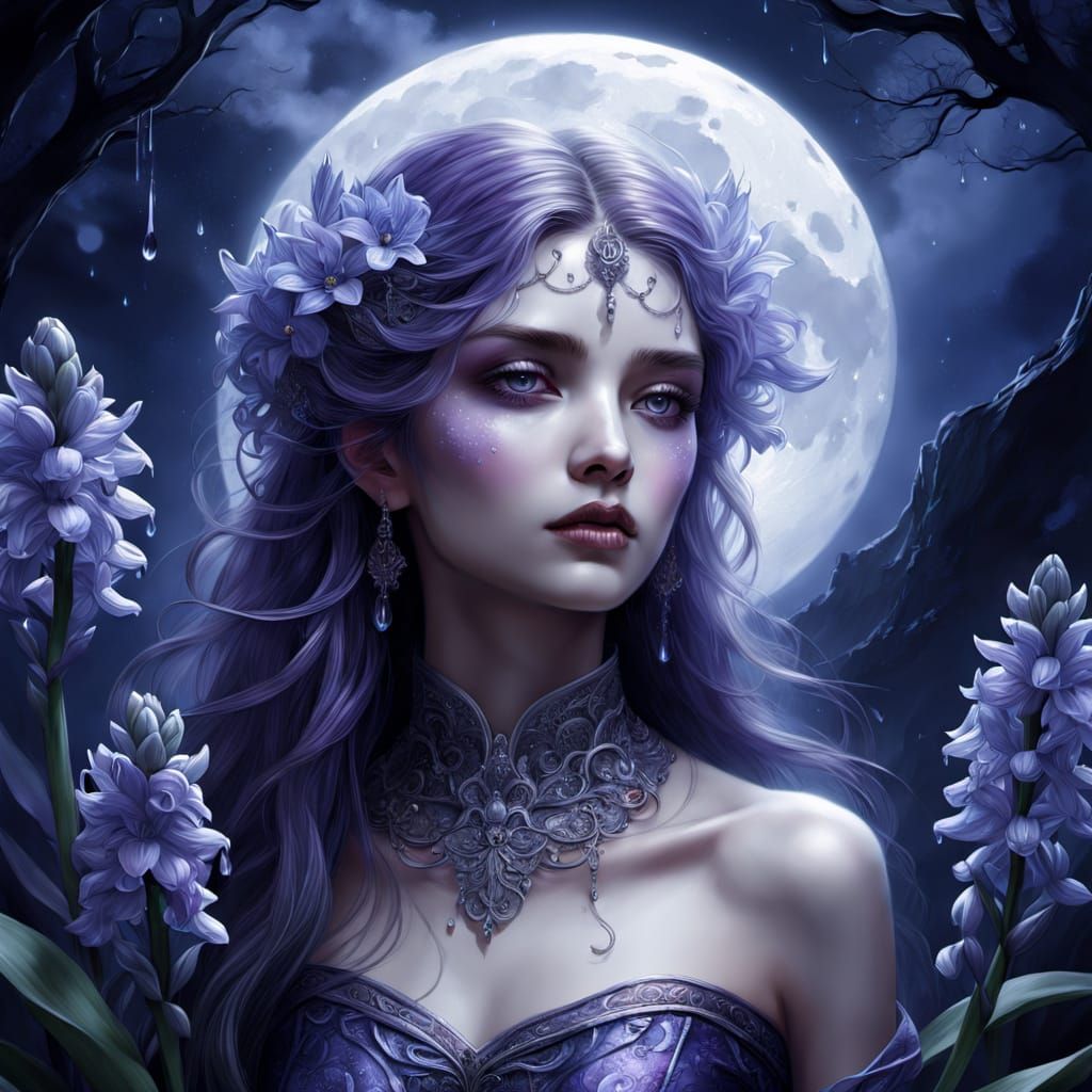Mystical Hyacinth Blooms Under Full Moon