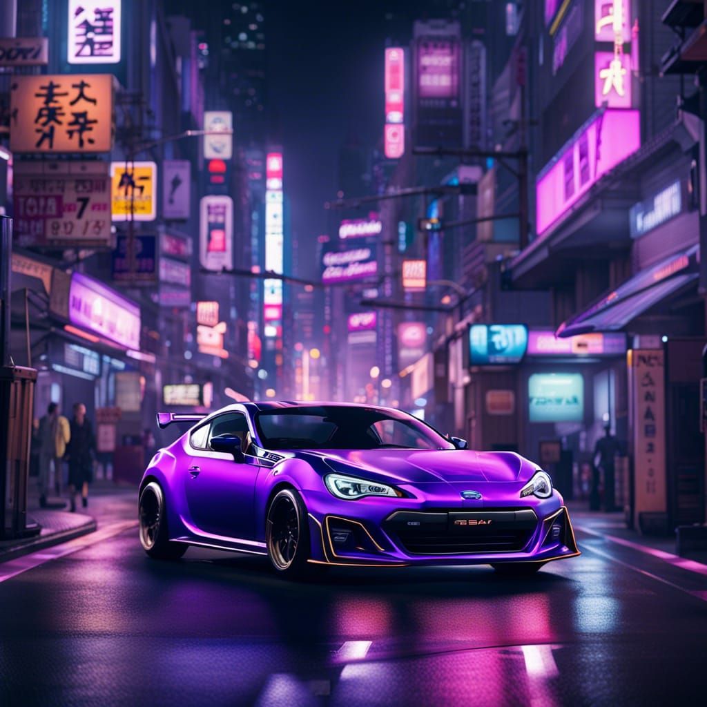 Purple Subaru BRZ in Neon Tokyo: Cyberpunk Style