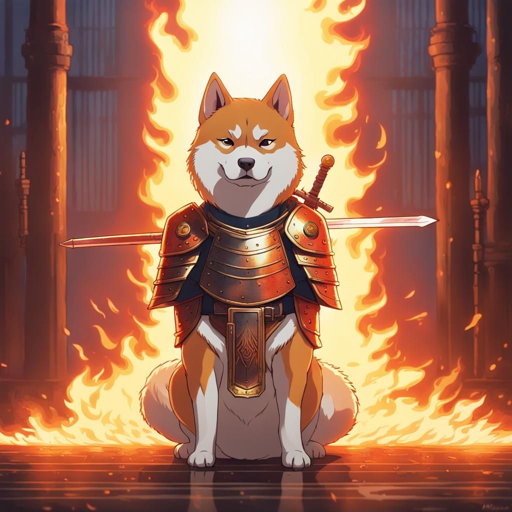 Shiba Inu Warrior in Anime Style