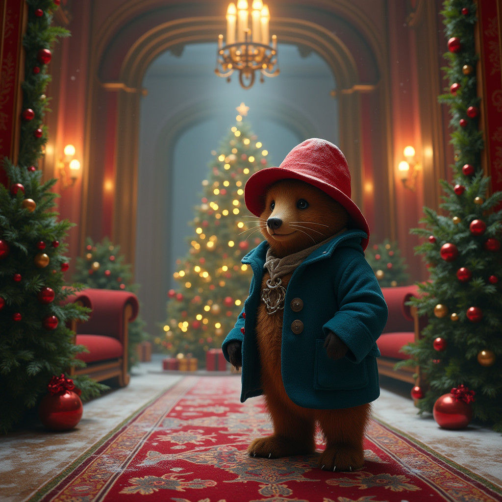 Paddington Bear in Ornate Christmas Cinema Foyer