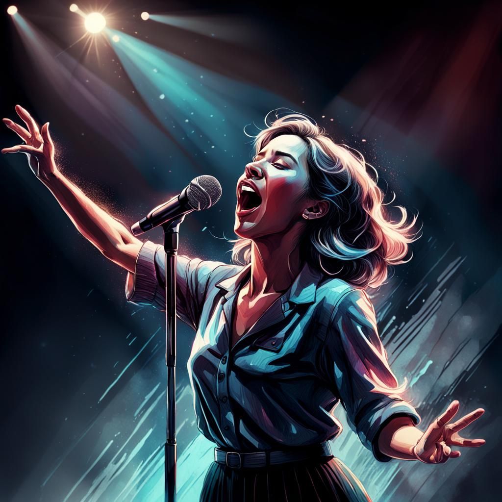 Woman Singing on Stage in 3D Rendered Style