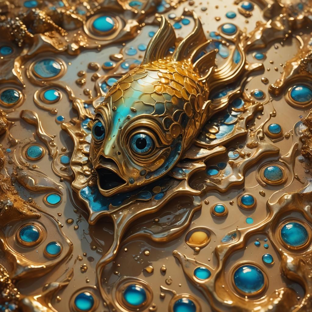 Surreal Alien Fish Emerging in Golden Light