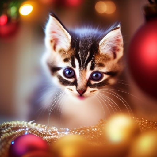 Kitten in Christmas Colors, Psychedelic Art