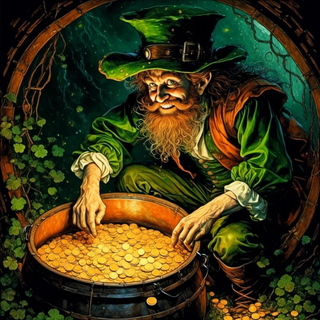 A leprechaun and his pot of gold.