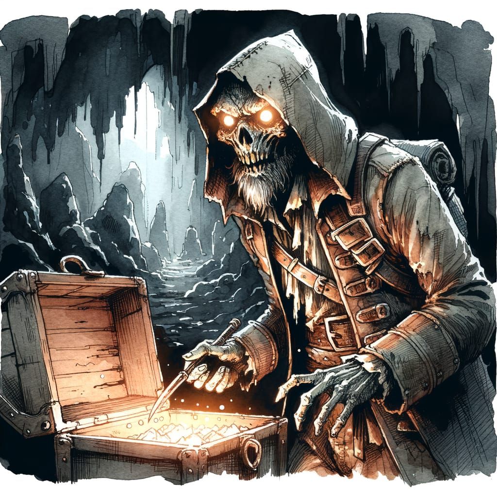 Undead Goblin's Treasure Hunt: Watercolor Cave Scene