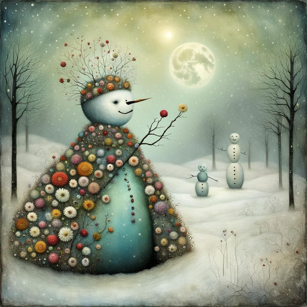 Surreal Snowscape with Floral Elements, Fantasy Art
