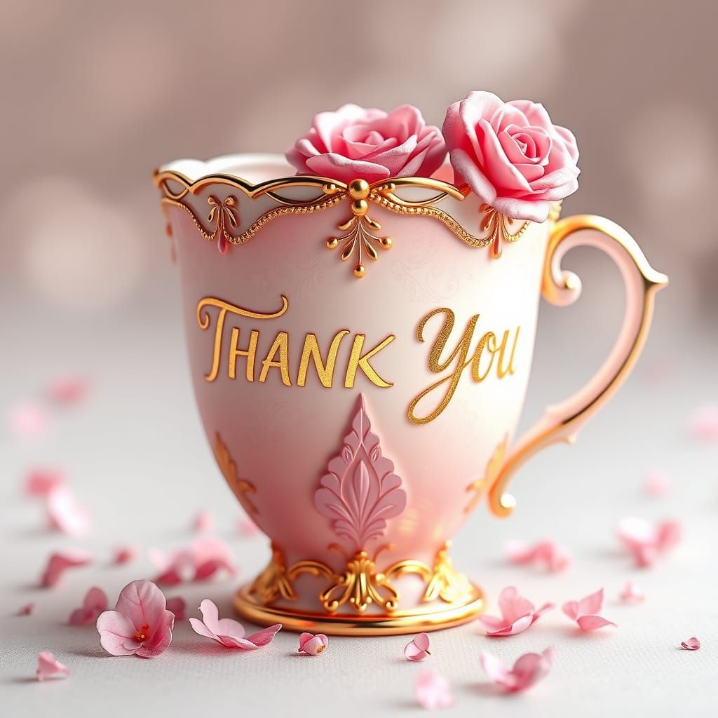 Whimsical 3D Cup in Gold and Pink, Dreamy Landscape Style