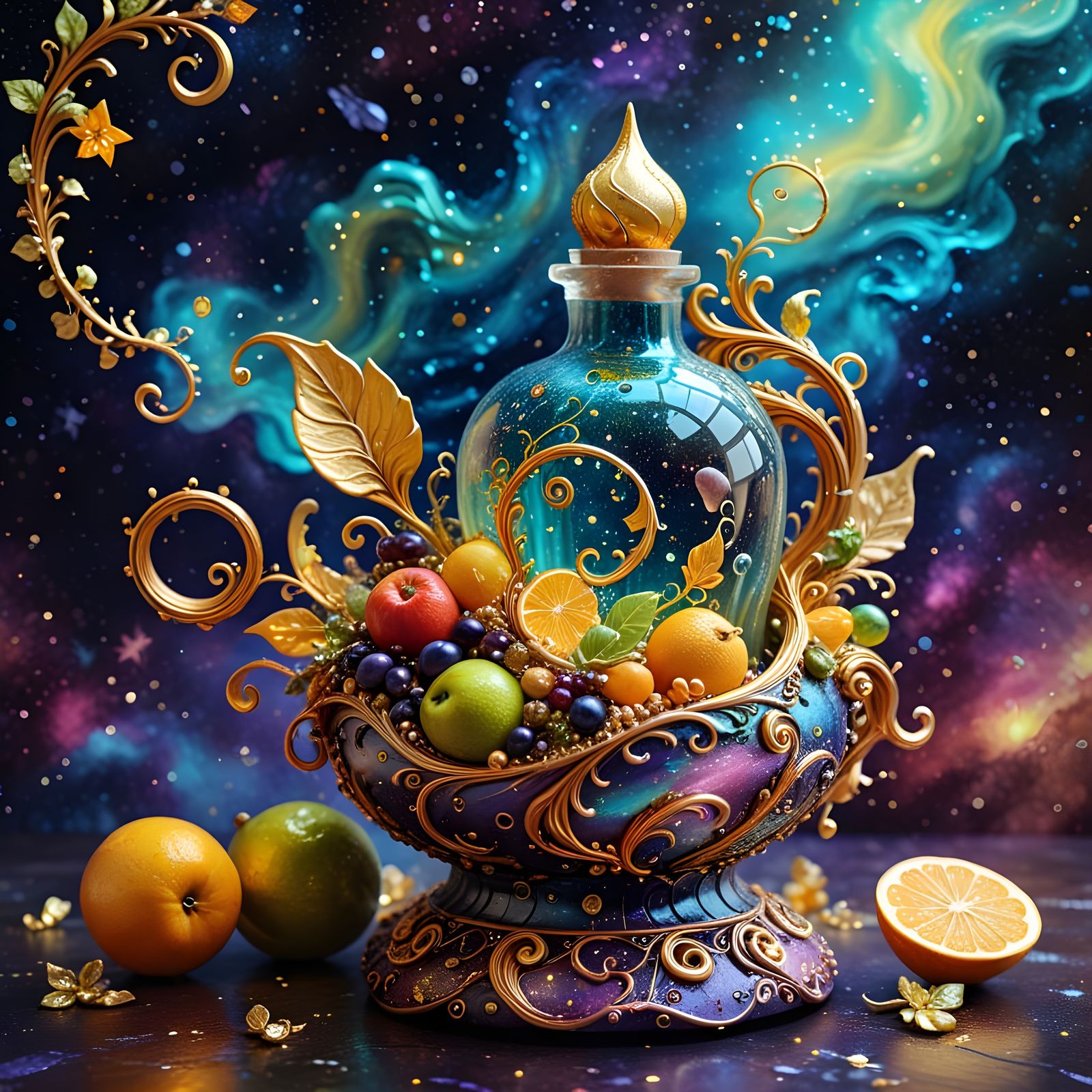 Surreal Magical Potions Sculpture in Space as Impasto Painti...