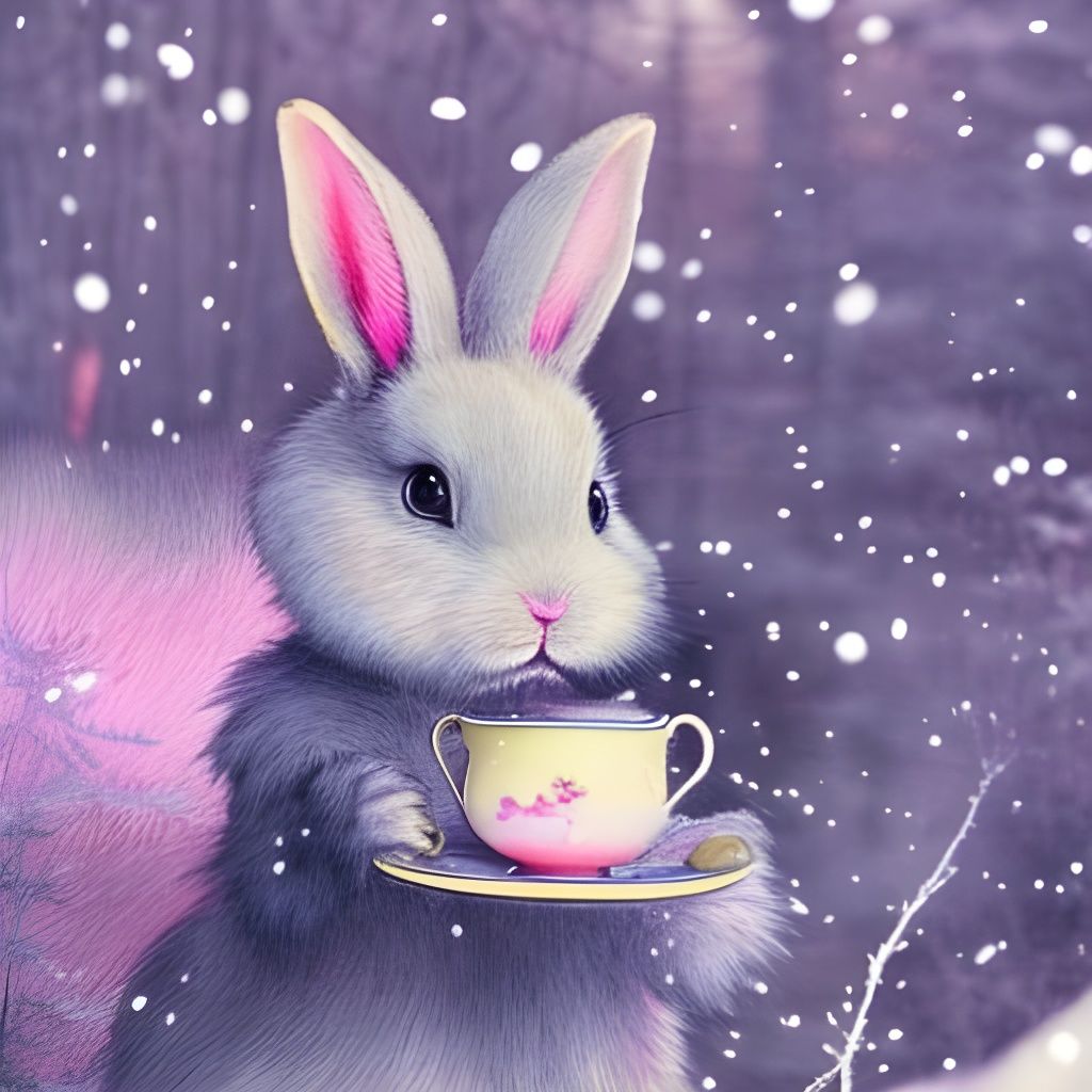 Cute Pink Rabbit's Winter Tea Party