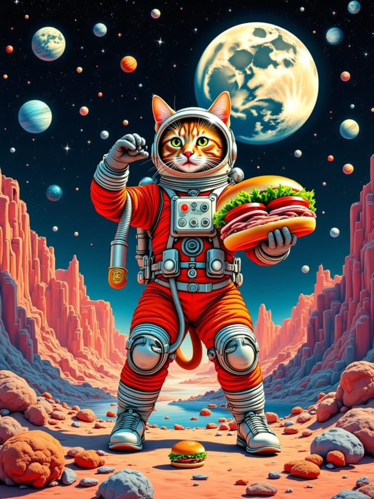 Whimsical Astronaut Cat in Space