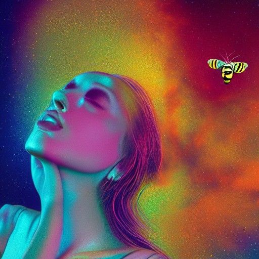 Cosmic Women and Bee Illustration in Astral Style