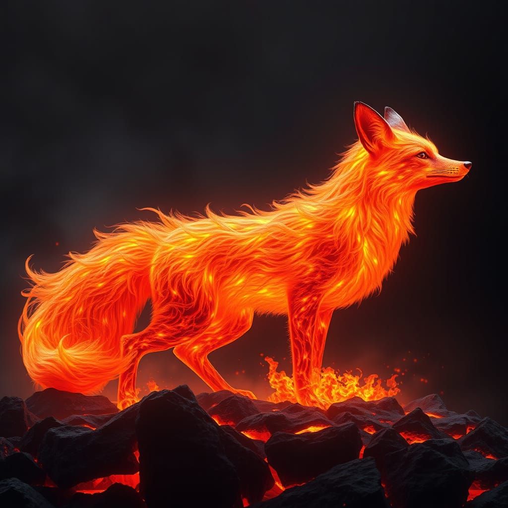 Fiery Lava Fox Erupts in Radiant, Cinematic Glory