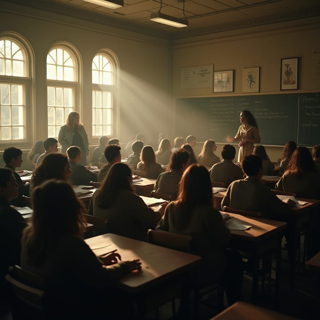 Warm Classroom Scene in Cinematic Film Style